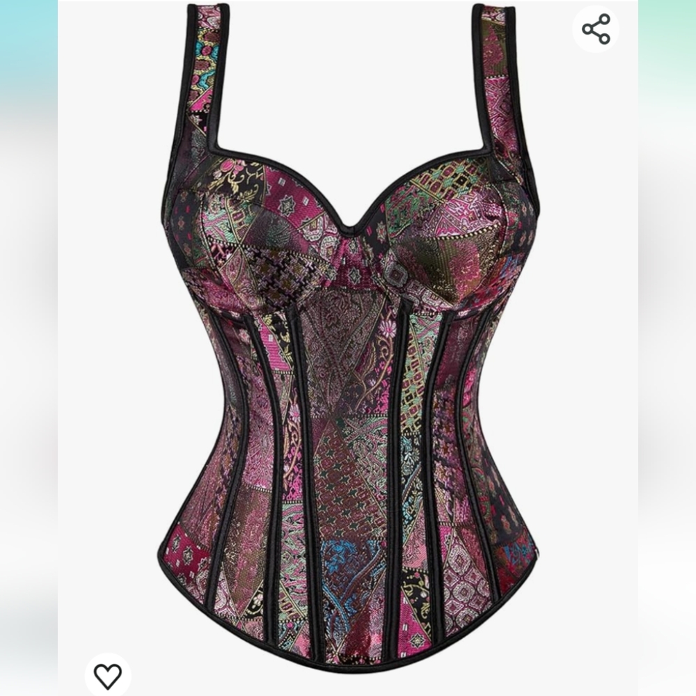 Women's Gothic Jacquard Shoulder Straps Tank Overbust Corset